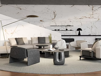 Living room multi-person sofa curved sofa round sofa chair floor lamp carpet stool pendulum 3d model