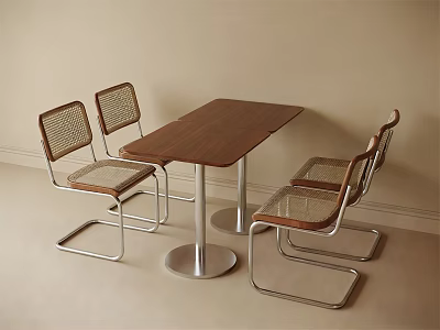 Modern Minimalist Meeting Table And Chairs With Wooden Top Metal Frame And Woven Seats 3d model