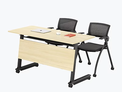 Modern Office Conference Table With Black Mesh Chairs Laptop Water Glass And Red Book 3d model