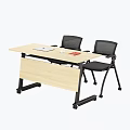 Modern Office Conference Table With Black Mesh Chairs Laptop Water Glass And Red Book