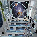 Tech Inspired Aerospace Exhibition Hall With Multi Level Design Rocket Models And Interactive Displays
