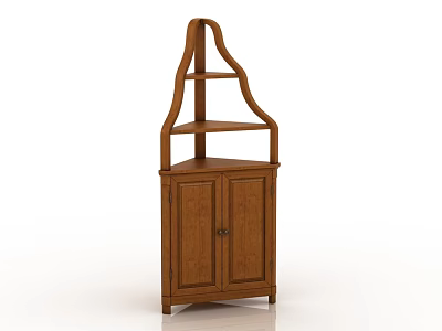 Traditional Wooden Decorative Cabinet With Double Doors And Open Shelves 3d model