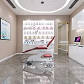 Modern Dental Clinic Interior with Dental Chair TV Screen Mirror and Cabinet