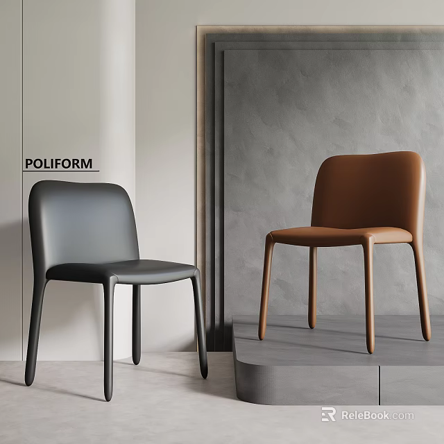 POLIFORM Modern Minimalist Dining Chairs Black and Brown Leather Upholstered Interior Design 3d model 