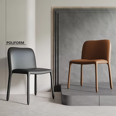 POLIFORM Modern Minimalist Dining Chairs Black and Brown Leather Upholstered Interior Design 3d model
