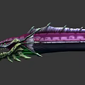 Purple and Green Fantasy Creature with Spikes Sharp Teeth Glowing Green Eyes