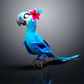 Vibrant Blue Parrot With Pink Flower On Head Against Dark Background