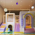 Indoor Kids Playground With Colorful Slide Stairs And Hanging Decoration Balls
