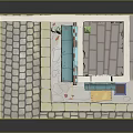 Cute Miniature Shopfront Model With Blue Awning Wooden Door Windows And Brick Pavement