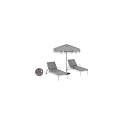 Outdoor Sofa With Striped Cushions And Tasseled Umbrella For Patio Relaxation