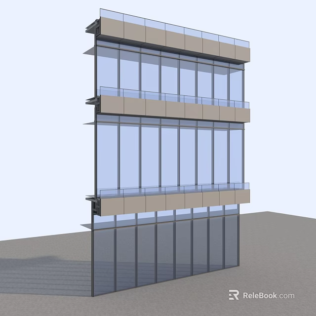 Building Facade Design Modern Glass Curtain Wall With Horizontal Balconies And Metal Frames 3d model 