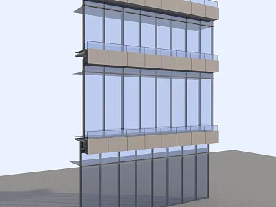 Building Facade Design Modern Glass Curtain Wall With Horizontal Balconies And Metal Frames 3d model