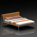 Modern Double Bed With Orange Headboard Two Pillows White Orange Striped Bedspread And Metal Frame