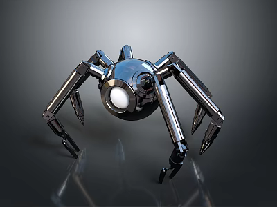 Futuristic Mechanical Spider With Metallic Legs And Glowing Central Sphere 3d model