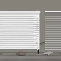 White Venetian Blinds in Minimalist Home Interior with Soft Pillows and Green Plant