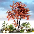 Modern courtyard plant combination modeling landscape tree stone shrub green plant 3d model