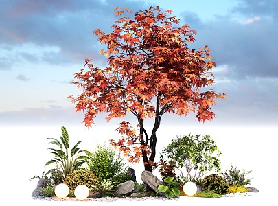 Modern courtyard plant combination modeling landscape tree stone shrub green plant 3d model