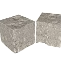 Two Concrete Cube Shaped Stools With Textured Surface And Natural Holes Design 3d model