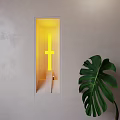 Sleek Modern Table Lamp With Vertical Cross Design On Textured White Surface And Monstera Leaves