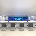 Modern Control Room Interior With Data Visualization Screens And Control Consoles 3d model