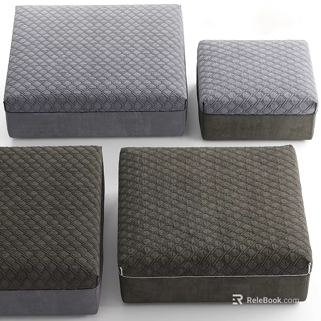 Gray and Dark Gray Quilted Fabric Ottomans for Living Room Seating 3d model 
