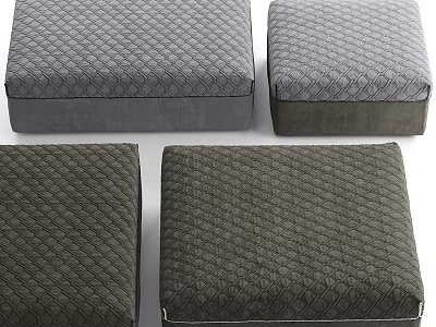 Gray and Dark Gray Quilted Fabric Ottomans for Living Room Seating 3d model