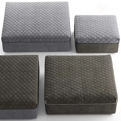 Gray and Dark Gray Quilted Fabric Ottomans for Living Room Seating 3d model