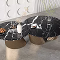 Modern Coffee Table With Black Marble Top And Gold Striped Metal Base For Living Room