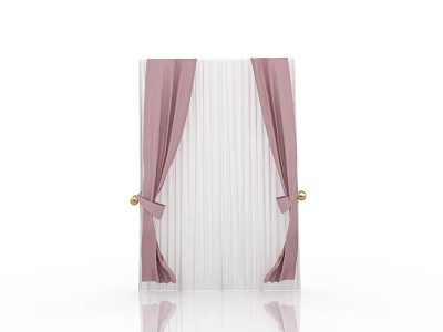 Pleated Pink And White Curtains With Golden Tiebacks And Soft Drapery 3d model