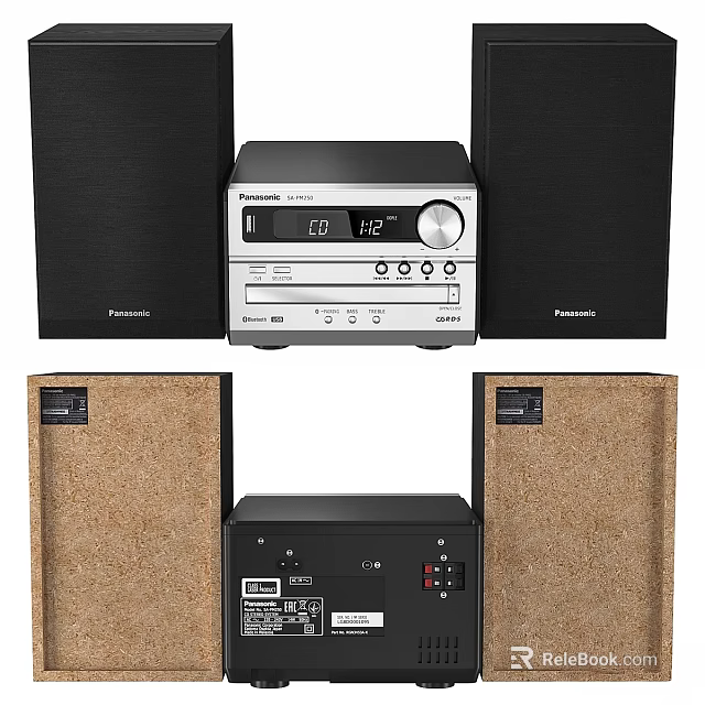 Panasonic Audio System With Black Speakers Main Unit Display Screen And USB Port 3d model 