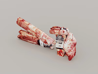 Packaged Raw Meat Cuts Featuring Ribs Chunks And Fresh Labels 3d model
