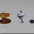 Decorative Household Items Orange Bowl Red Base White Mortar Blue Cube Dark Blue Jar Gold Trim