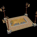 Ornate Decorative Lamp Posts For Outdoor Lighting On Patterned Tile Platform 3d model