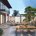 Garden Landscape Design With Pergola Seating Area Decorative Wall And Trees