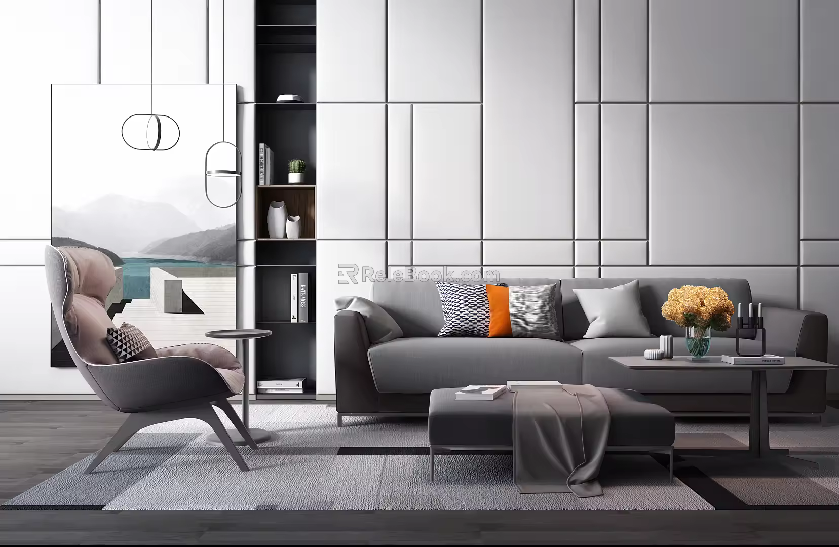Modern sofa coffee table combination 3d model
