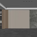 Elegant Modern Background Wall Featuring Beige Gray Marble Texture Vertical Stripes And Storage Cabinets 3d model