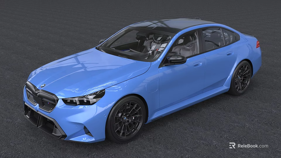 Blue BMW Sports Sedan with Streamlined Body and Black Alloy Wheels 3d model 