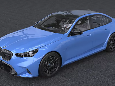 Blue BMW Sports Sedan with Streamlined Body and Black Alloy Wheels 3d model
