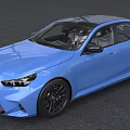 Blue BMW Sports Sedan with Streamlined Body and Black Alloy Wheels