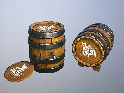 Rustic Wooden Barrels For Home Decor With Lid And Stand Design 3d model