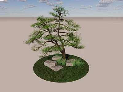 Lush Green Arbor with Stones and Small Plants in Circular Grass Lawn 3d model