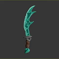 Teal Fantasy Dagger 3D Model With Irregular Spiked Blade And Brown Handle