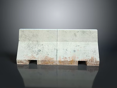 Two Section Concrete Road Barrier On Reflective Platform With Weathered Surface And Grooved Base 3d model