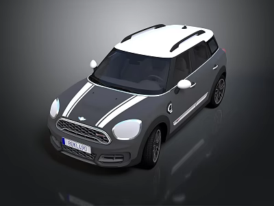Modern Striped Two Tone SUV Car With White Roof Round Headlights And Black Wheels 3d model