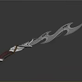Ornate Fantasy Weapon With Silver Blade Red Handle And Decorative Patterns