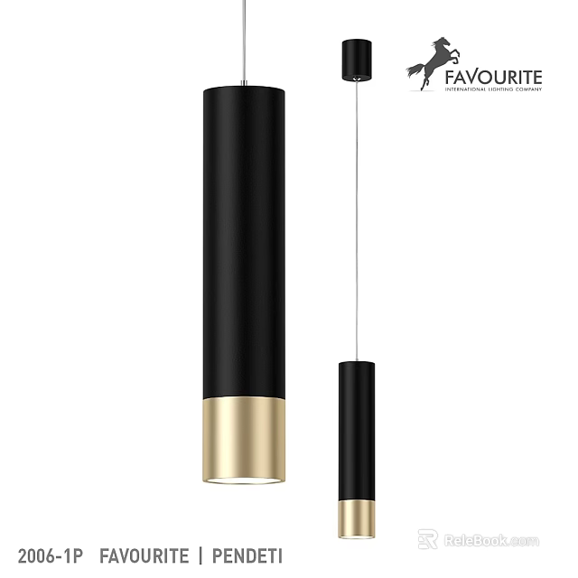 Modern Cylindrical Pendant Lights with Black and Gold Accents for Home Interior Decor 3d model 