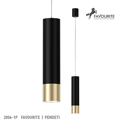 Modern Cylindrical Pendant Lights with Black and Gold Accents for Home Interior Decor 3d model