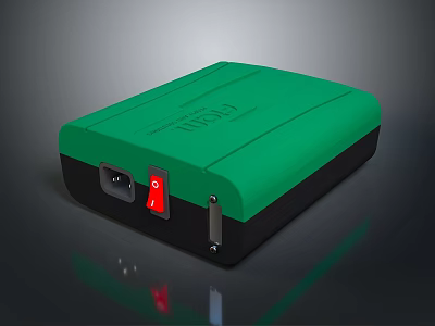 Green Household Electrical Device With Red Button Power Socket And Black Base 3d model