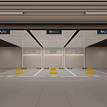 Modern Well Lit Parking Garage With VIP Parking Spaces Yellow Wheel Stops And Warning Stripes