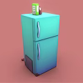 Modern Turquoise Double Door Refrigerator Freezer With Green Box on Top Against Pink Background